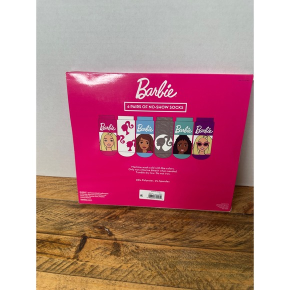 Barbie Kids 6 Pairs No Show Socks Shoe Size 4 - 10 Fun Designs - Picture 3 of 4